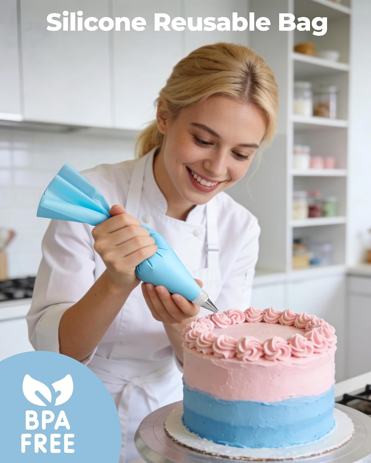 Kootek 124 Icing Piping Bags and Tips Set Frosting Cake Decorating Kit Blue