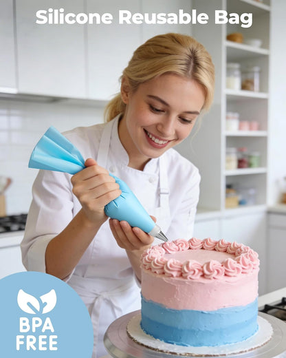 Kootek 124 Icing Piping Bags and Tips Set Frosting Cake Decorating Kit Blue