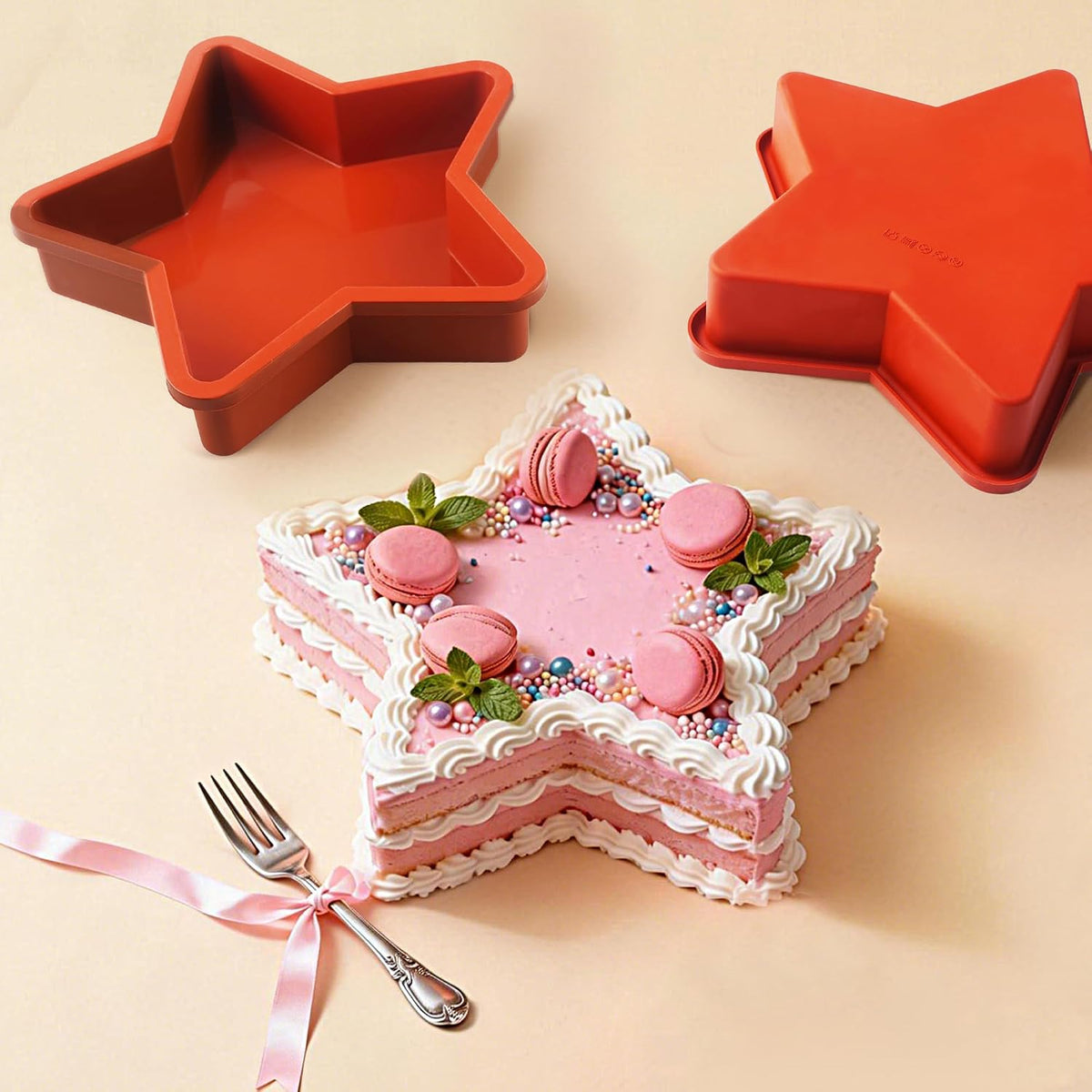 2Pcs Silicone Star Cake Pan for Baking, 10Inch Large Nonstick Silicone Star Shaped Cake Mold for Baking Cake
