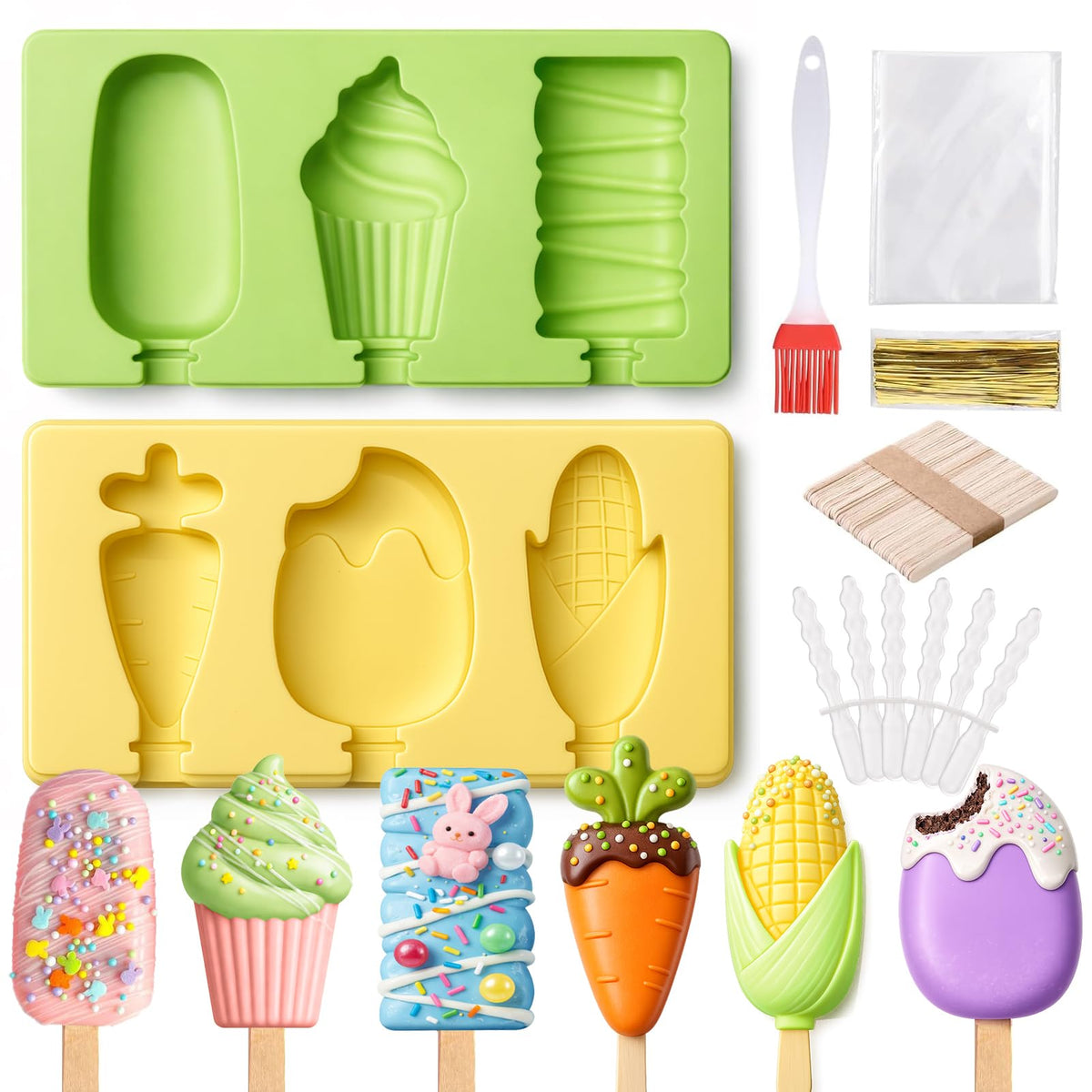 Juome Cake Pop Mold Kit, Large Cakesicle Molds Silicone with Sticks & Bags