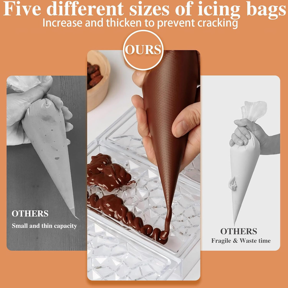 5 Sizes Disposable Piping Bags, 500 PCS Icing Bags