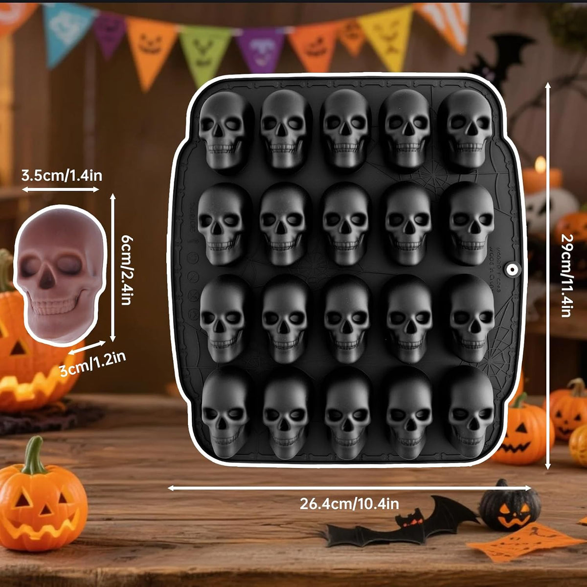 NiHome 20 Cavities Silicone Skull Mold for Baking Chocolates Making, Black