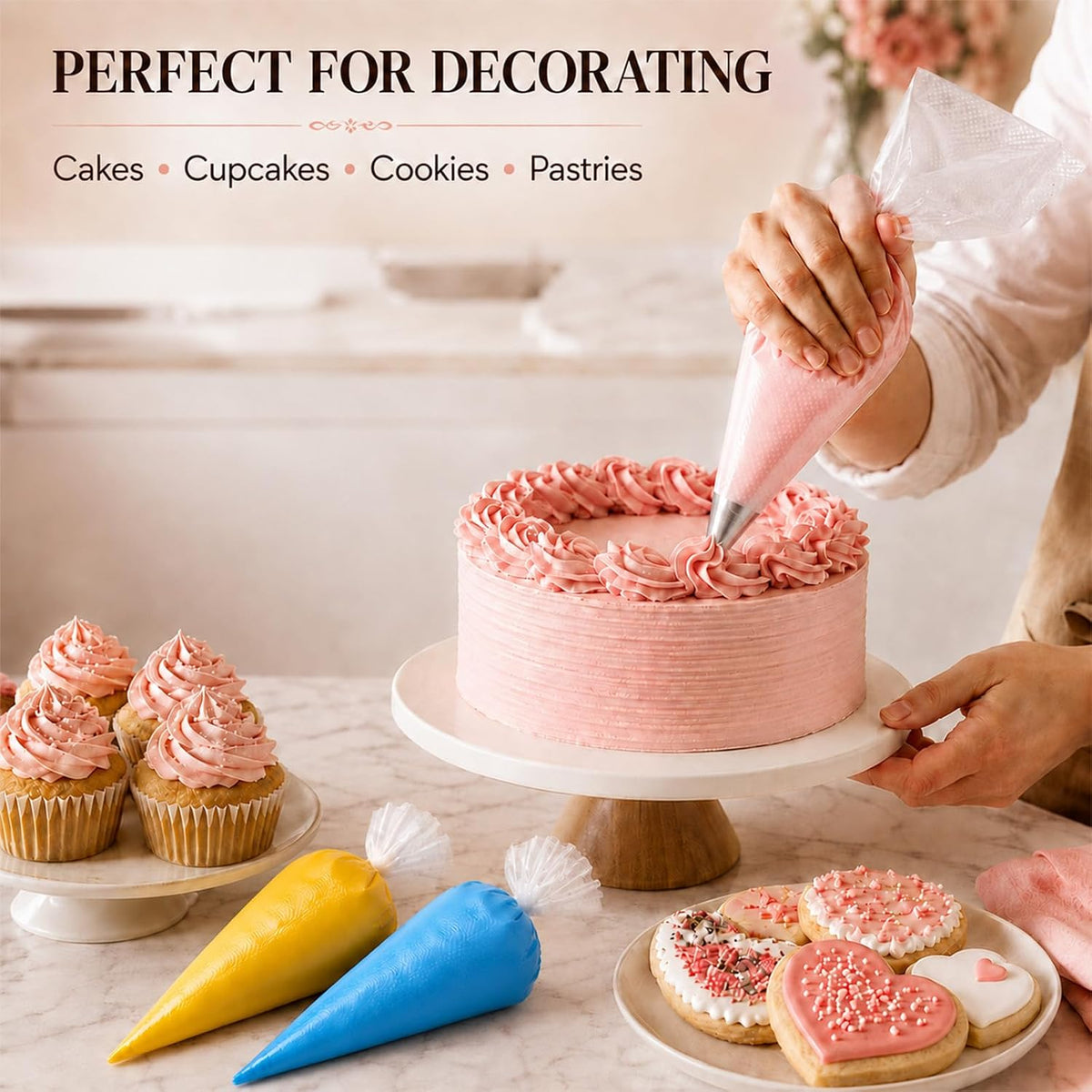 250 Pcs Disposable Piping Bags 12 Inch, Tipless Icing Piping Bags Non-Slip Anti Burst Disposable Pastry Bags for Cream Frosting, Cakes, Chocolate, Cupcakes and Cookies Decoration Supplies