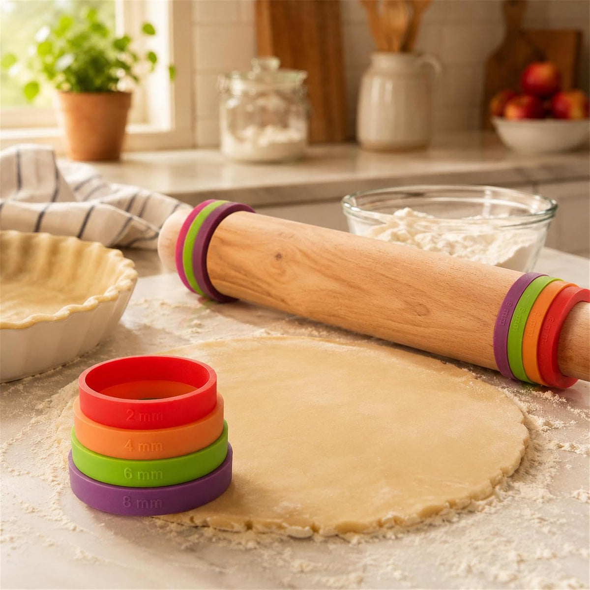 8pcs Silicone Rolling Pin Thickness Rings, Baking Accessories