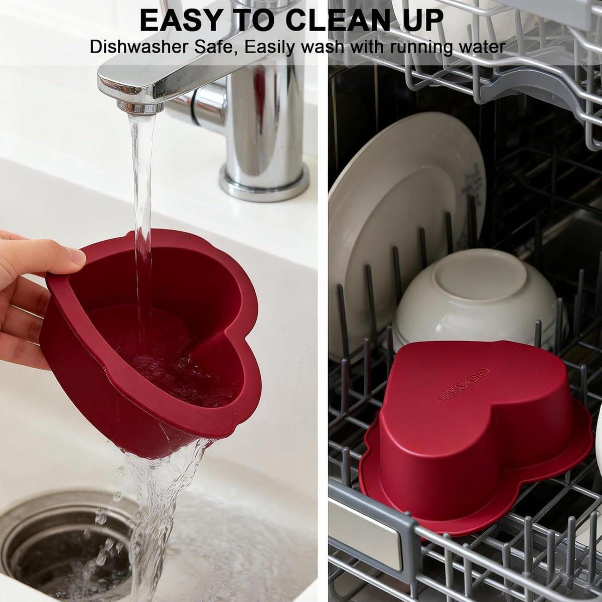 Silicone Heart Shaped Cake Pans 8 inch, NonStick Easy Release Heart Silicone Mini Cake Molds for Baking Bread, Easy Clean Brownies Pan Set for Oven, Microwave, Air Fryer and Freezer (8 Inch 2PCS)