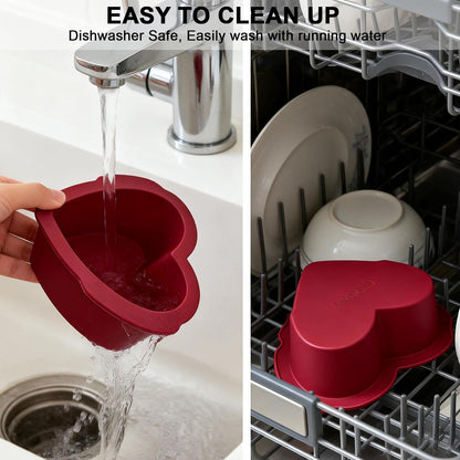 Silicone Heart Shaped Cake Pans 8 inch, NonStick Easy Release Heart Silicone Mini Cake Molds for Baking Bread, Easy Clean Brownies Pan Set for Oven, Microwave, Air Fryer and Freezer (8 Inch 2PCS)