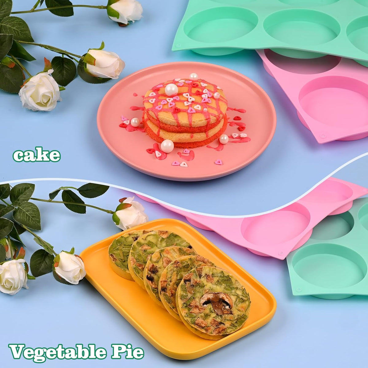 HUAKENER 2 Pcs Silicone Muffin Top Pan for Baking, 4 Inch Round Baking Mold