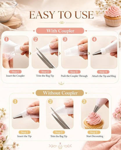 100 Pcs 12 Inch Piping Bags Disposable, Thickened Anti-Burst Pastry Bags for Thick Icing, Non-Slip Cake Decorating Bags for Cookies, Cupcakes and Royal Icing - Food Grade & BPA Free