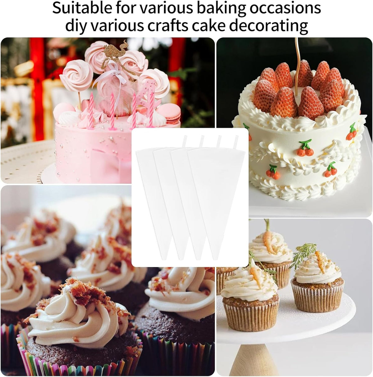 4 Pack 24 Inch Extra Large Reusable Piping Bags,Cotton Cloth Pastry Bags with Plastic Coating, Professional Tipless Icing Bags for Cake Decorating Cupcakes Cookies Desserts and Baking Supplies