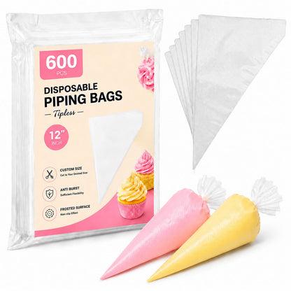 250 Pcs Disposable Piping Bags 12 Inch, Tipless Icing Piping Bags Non-Slip Anti Burst Disposable Pastry Bags for Cream Frosting, Cakes, Chocolate, Cupcakes and Cookies Decoration Supplies