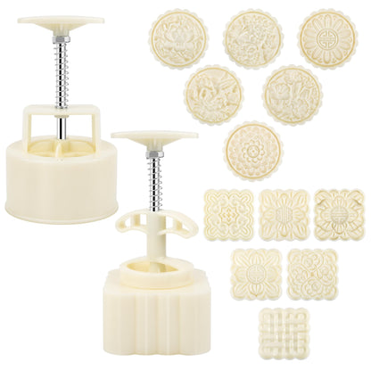 Luxiv 50g Mooncake Mold Set, 12 Patterns Round And Square Hand Press Molds