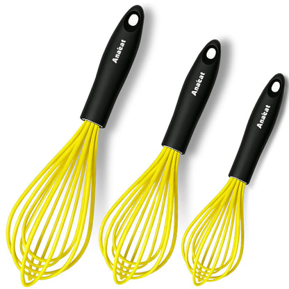 Anaeat Silicone Whisk, Thick Stainless Steel Wire Inner - Heat Resistant Kitchen Whisks for Non-Stick Cookware, Balloon Egg Beater for Whisking, Blending, Beating, Frothing & Stirring (Red)