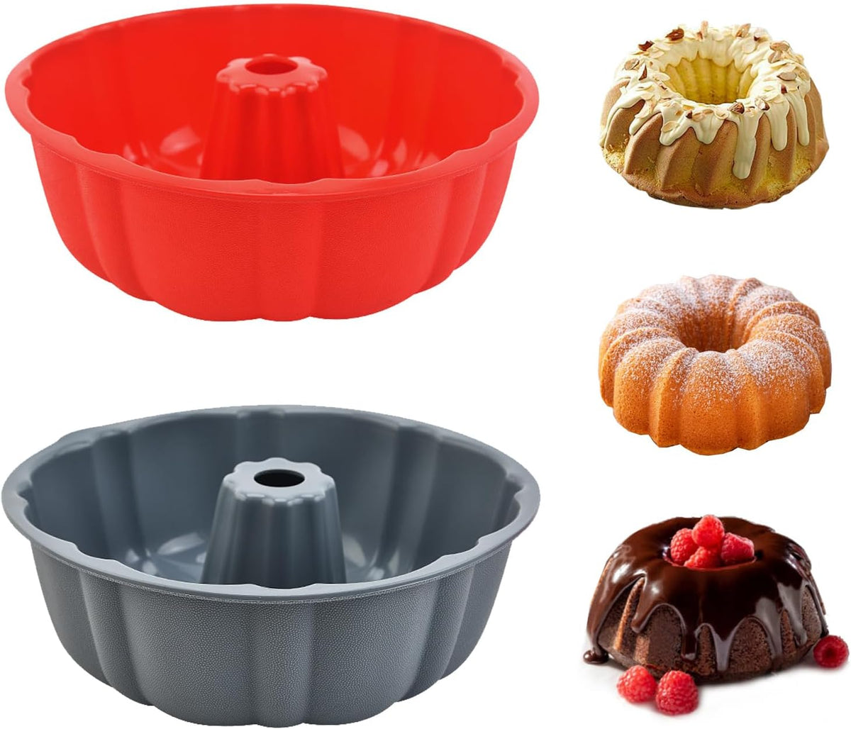 2 Pack Silicone Cake Pan,Jello Moldes Para Gelatinas，10 Inch, Pink+Blue