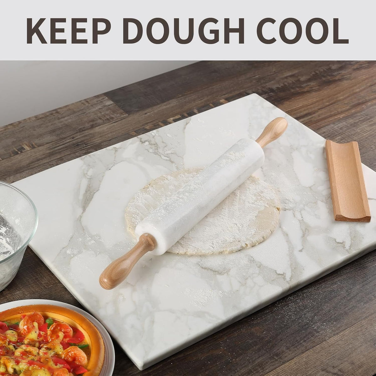 Koville Marble Rolling Pin, Non-Stick African Stone Polished Dough Roller, Pasta, Dumpling, Ravioli, Fondant, Pie Crust, Kitchen Baking Pastry Tools