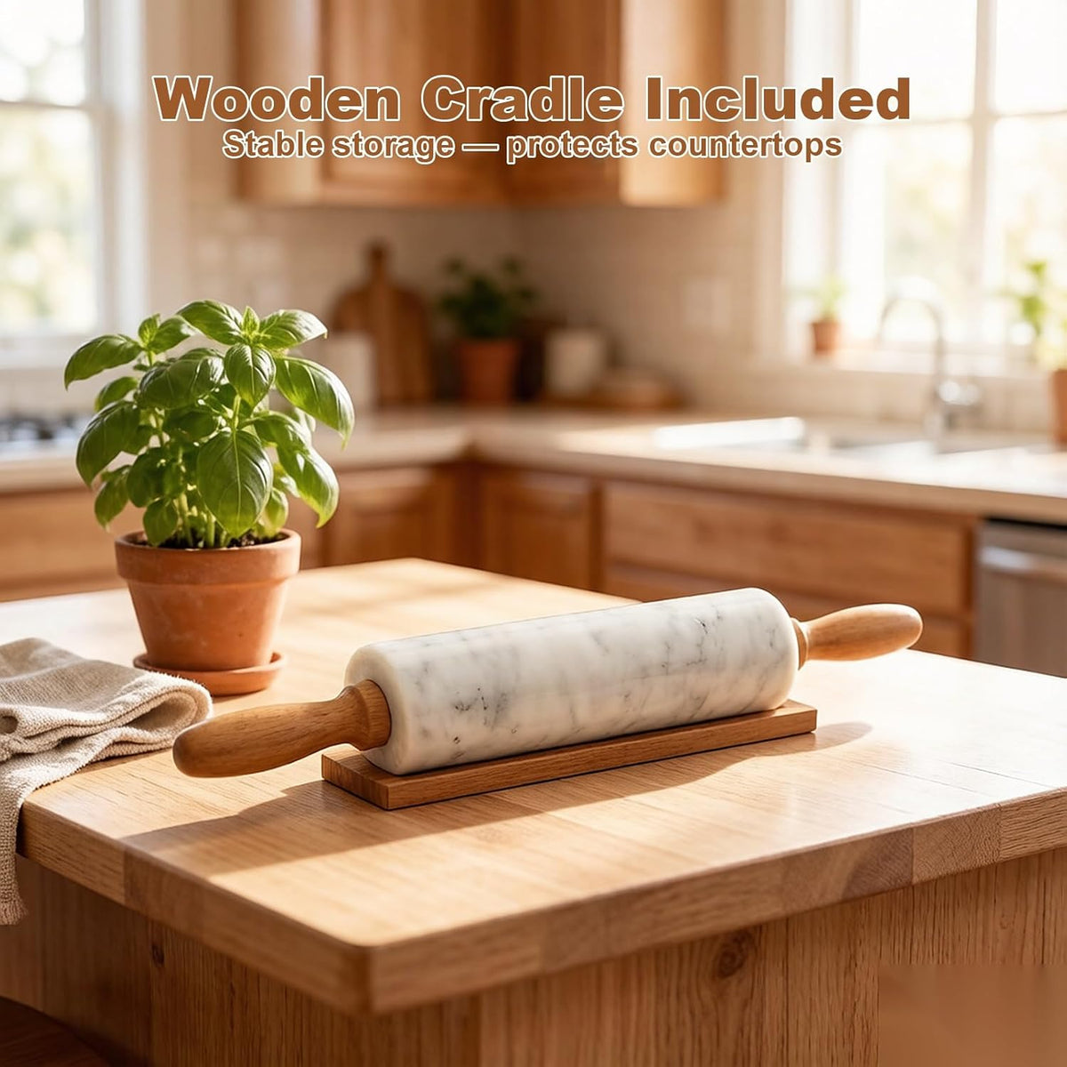 White small Marble Dough Rolling Pin for Baking, 8 inch Barrel