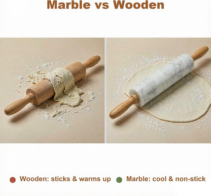 White small Marble Dough Rolling Pin for Baking, 8 inch Barrel
