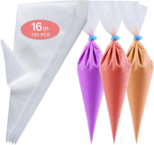 firstake Disposable Piping Bags 100pcs, 16 Inch Large Pastry Bags for Cake