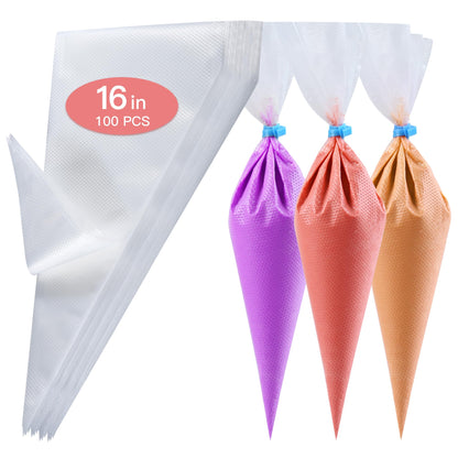 firstake Disposable Piping Bags 100pcs, 16 Inch Large Pastry Bags for Cake