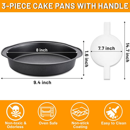 8 Inch Cake Pan - 3PCS Carbon Steel Round Cake Pans with 100 Pieces Parchment Paper, Non-stick & Easy Demolding, Non-toxic & Healthy