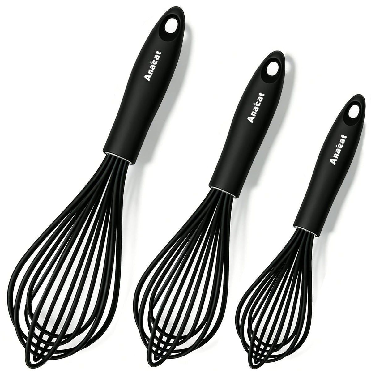 Anaeat Silicone Whisk, Thick Stainless Steel Wire Inner - Heat Resistant Kitchen Whisks for Non-Stick Cookware, Balloon Egg Beater for Whisking, Blending, Beating, Frothing & Stirring (Red)