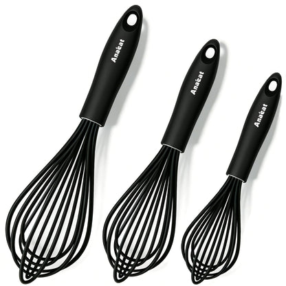 Anaeat Silicone Whisk, Thick Stainless Steel Wire Inner - Heat Resistant Kitchen Whisks for Non-Stick Cookware, Balloon Egg Beater for Whisking, Blending, Beating, Frothing & Stirring (Red)