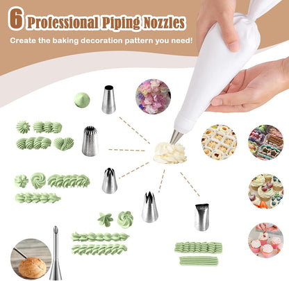 9-Piece Reusable Piping Bags and Tips Set with Stainless Steel Nozzles