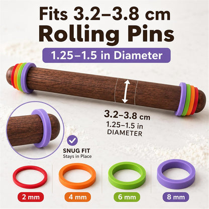 8pcs Silicone Rolling Pin Thickness Rings, Baking Accessories