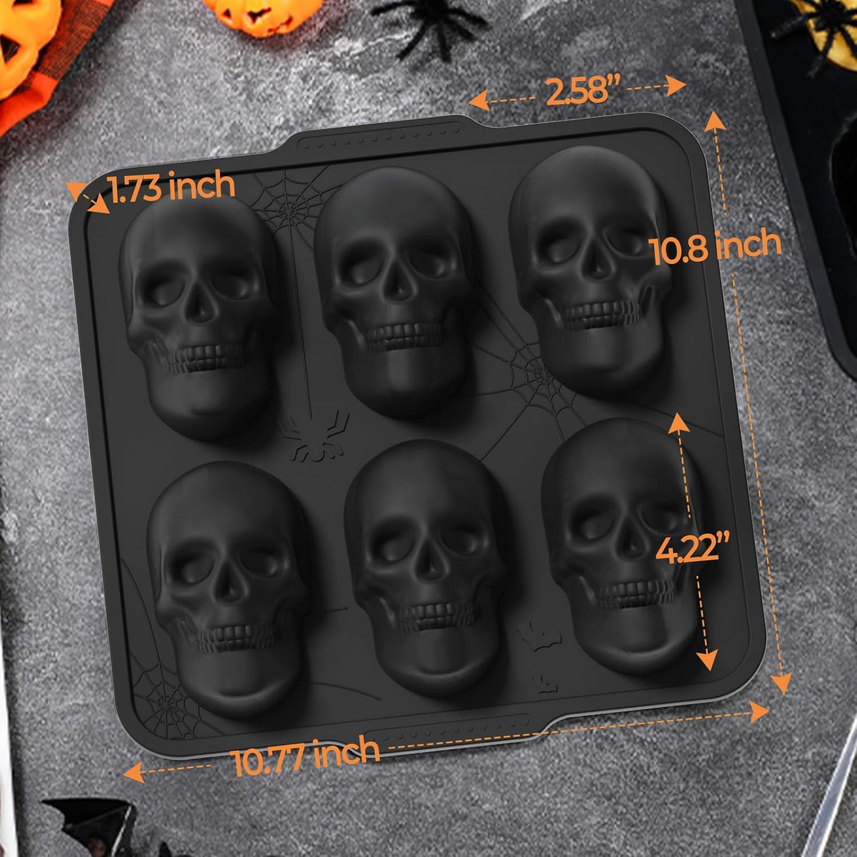 Silicone Skull Cake Pan with Metal Framed - 6 Cavity Skull Baking Pan & Silicone Mold for Halloween Parties & Baking Fun | Food-Safe Non-Stick Ice Cube Tray, Cupcake Maker