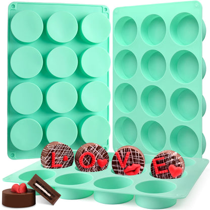 Actvty Chocolate Cover Cookie Silicone Molds, New Size 12-Cavity Round Silicone Molds for Chocolate Cover, Cylinder Baking Mold for Candy Mini Cakes Jelly Baking（2 Pack）