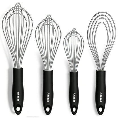 Anaeat Silicone Whisk, Thick Stainless Steel Wire Inner - Heat Resistant Kitchen Whisks for Non-Stick Cookware, Balloon Egg Beater for Whisking, Blending, Beating, Frothing & Stirring (Red)