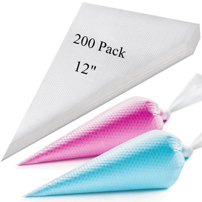 Piping Bags 12 & 16 Inch, 200 PCS Tipless Piping Bags Disposable Pastry Bags Thick Icing Bags for Decorating Cake Cookies