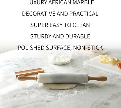 Koville Marble Rolling Pin, Non-Stick African Stone Polished Dough Roller, Pasta, Dumpling, Ravioli, Fondant, Pie Crust, Kitchen Baking Pastry Tools