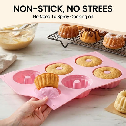 3 Pcs Silicone Mini Fluted Tube Cake Pans, 6‑Cavity Mini Cake Pans
