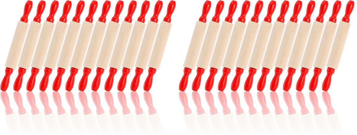 SOUJOY Set of 12 Mini Rolling Pin, 8 Inch Wood Dough Roller for Baking with Red Handle, Small Clay Rolling Pin for Craft Fondant Pastry Pizza Crafting and Imaginative Play