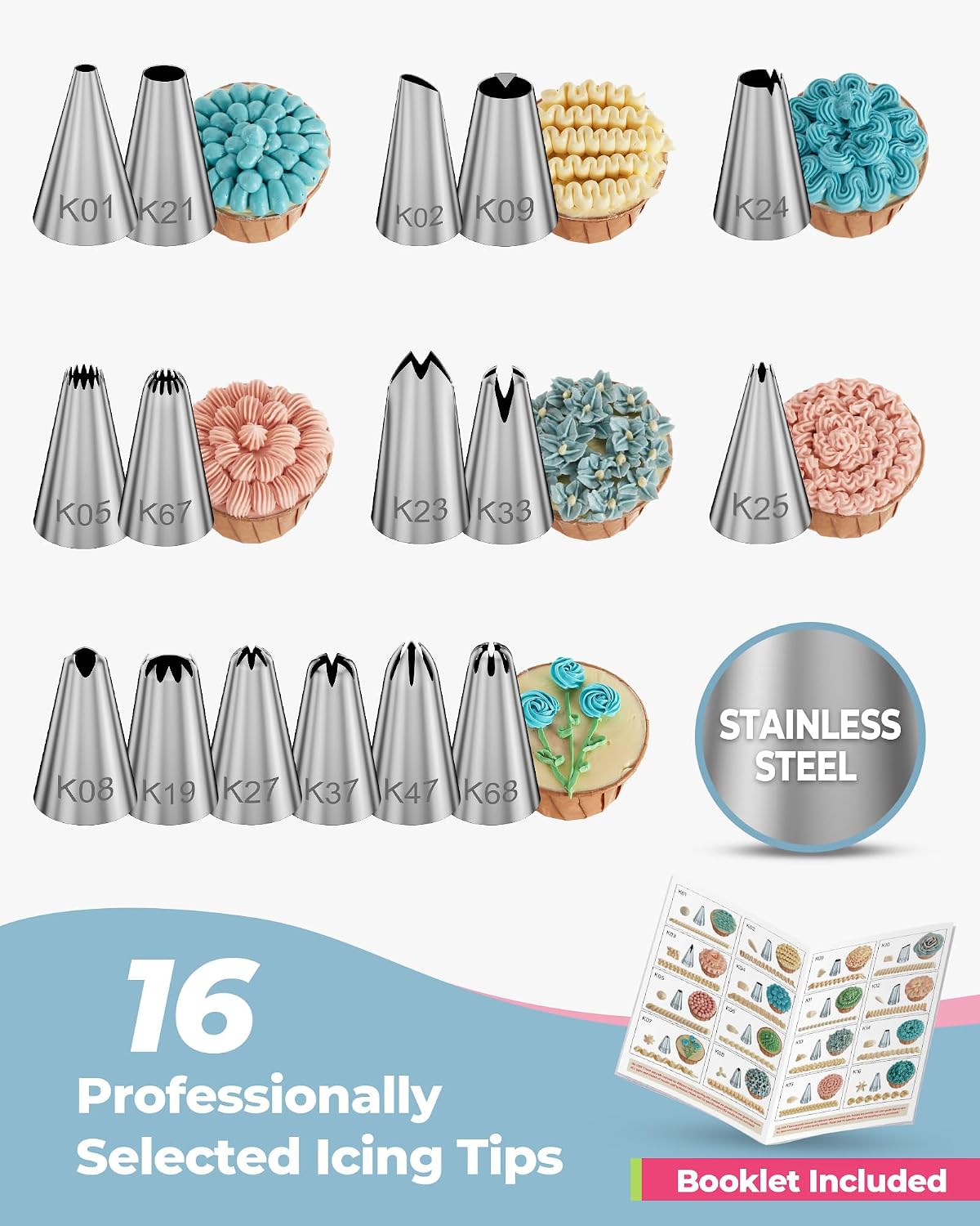 Kootek 124 Icing Piping Bags and Tips Set Frosting Cake Decorating Kit Blue