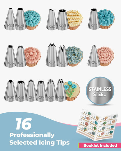 Kootek 124 Icing Piping Bags and Tips Set Frosting Cake Decorating Kit Blue