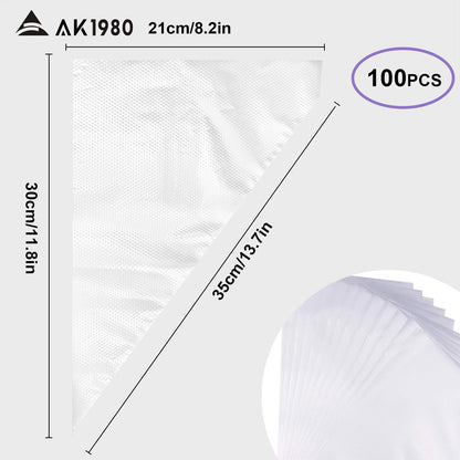 Piping Bags 100 Pcs 14" Disposable Pastry Bags, Heavy-Duty Anti-Burst Icing Bags for Cake Decorating, Cupcakes, Cookies, Macarons, Chocolate. Works with Wilton Tips & Couplers, Leak-Proof PE Material