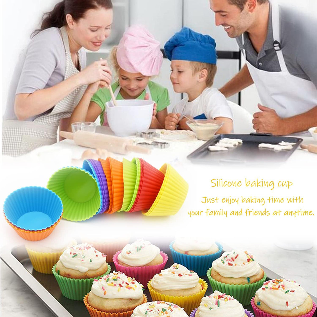 24 Pack Silicone Baking Cups, Reusable Cupcake Liners Molds, Multicolor