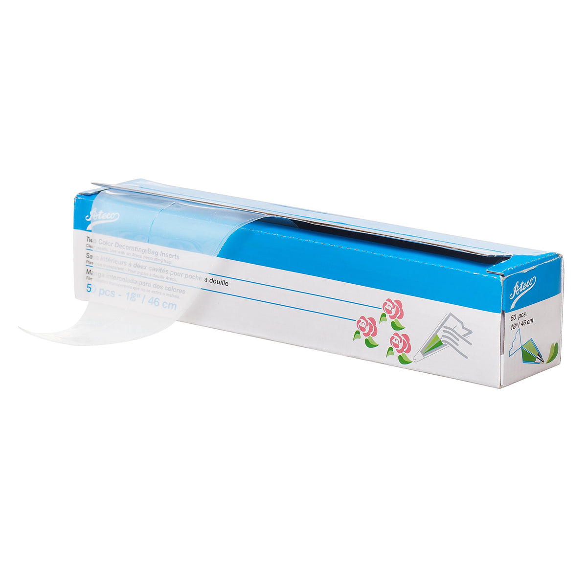 Ateco 4418 Plastic Disposable Piping and Cake Decorating Bags with NuPlastiQ, Pack of 100, Clear