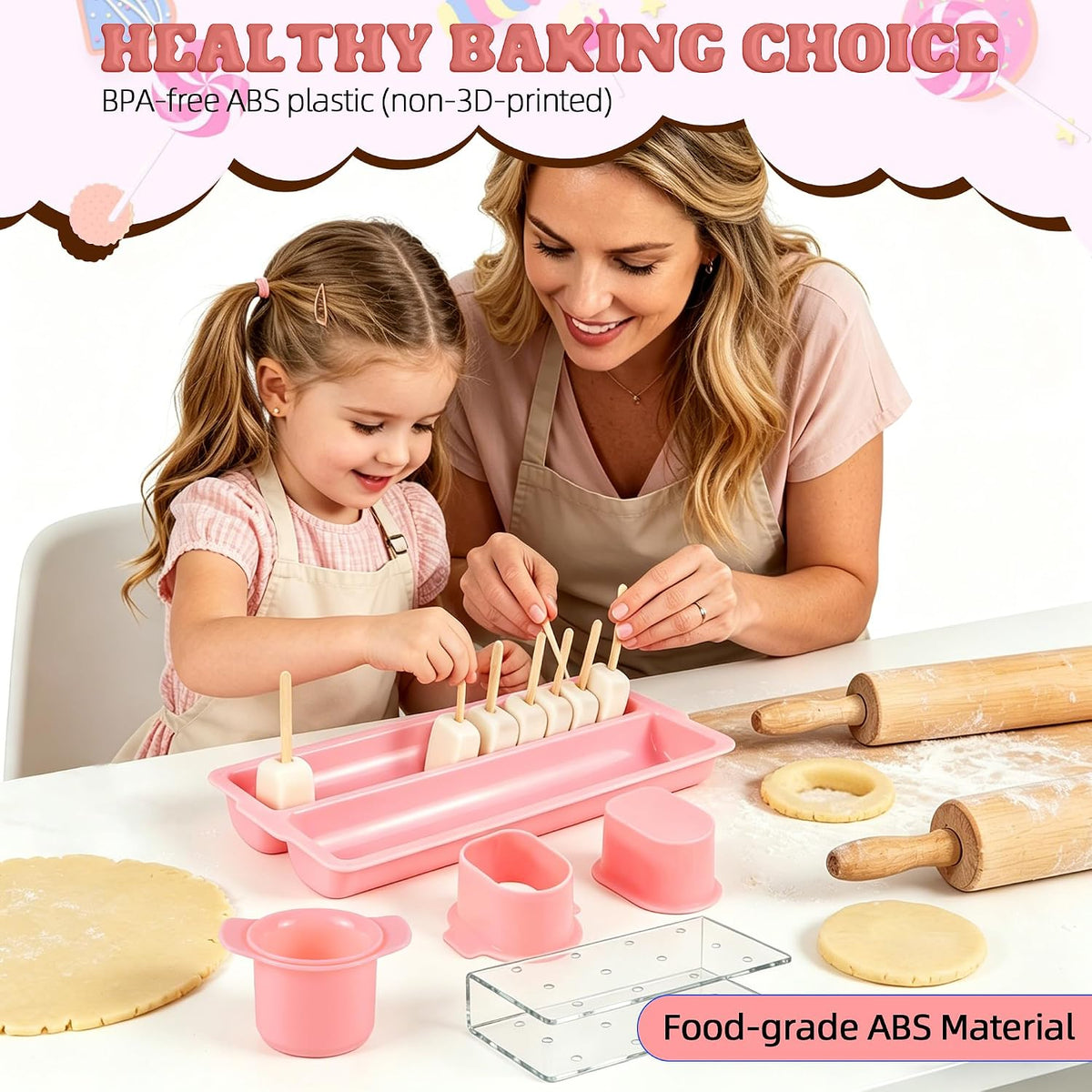 Cakesicle Cutter and Cake Pop Mold with Tray,Stand,Stick,Bag and Tie-Pink