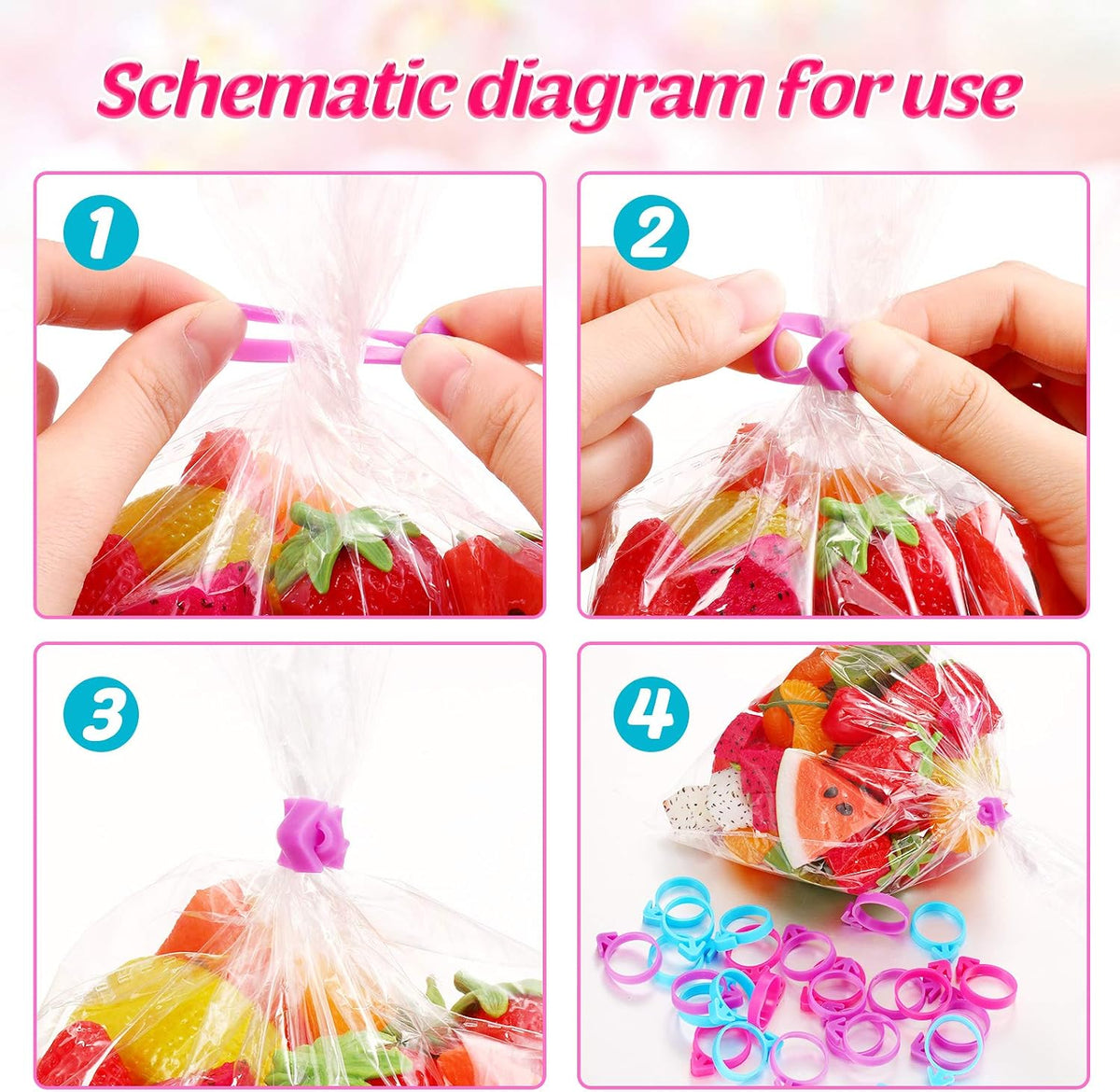 Patelai 120 Pcs Icing Bag Ties Silicone Piping Bag Ties,Rosy, Blue, Purple