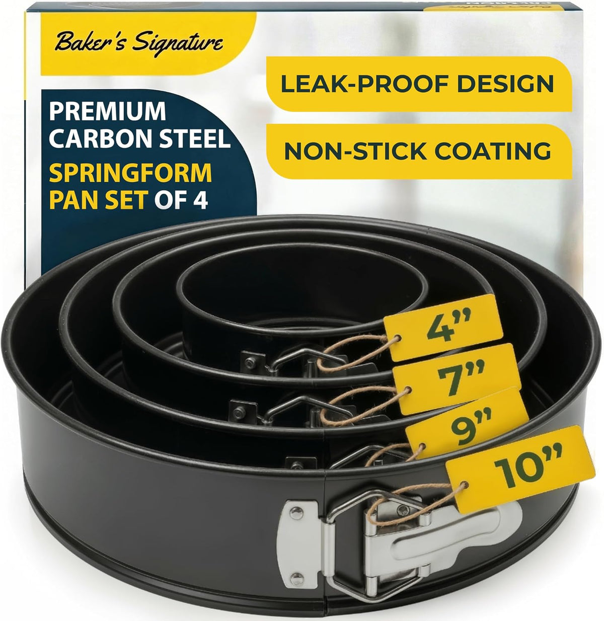 Springform Pan Set of 4, Nonstick Cheesecake Pans 4/7/9/10" Carbon Steel