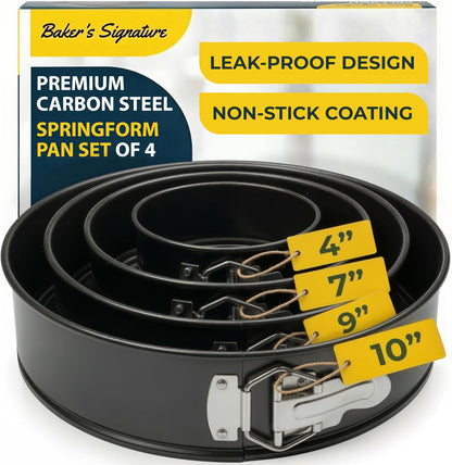 Springform Pan Set of 4, Nonstick Cheesecake Pans 4/7/9/10" Carbon Steel