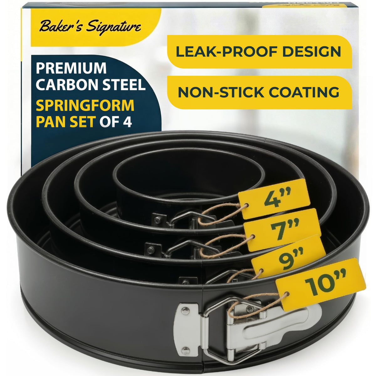 Springform Pan Set of 4, Nonstick Cheesecake Pans 4/7/9/10" Carbon Steel