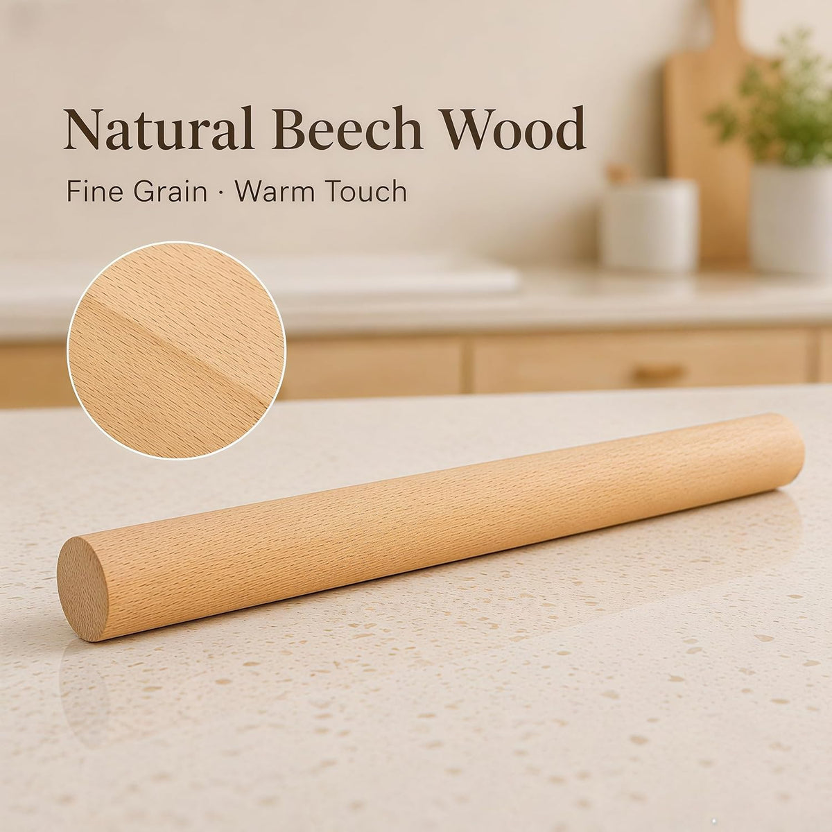 16.9 Inch Large Beech Wood Rolling Pin, French Dough Roller for Baking
