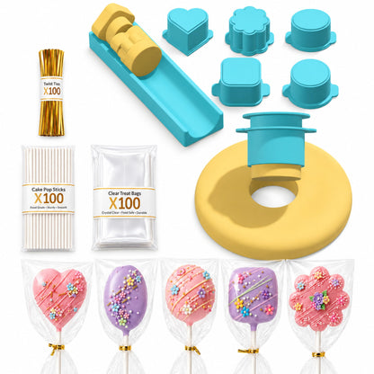 Cake Pop Mold Set,5 Shapes With Tray,100 Sticks Wrappers Ties