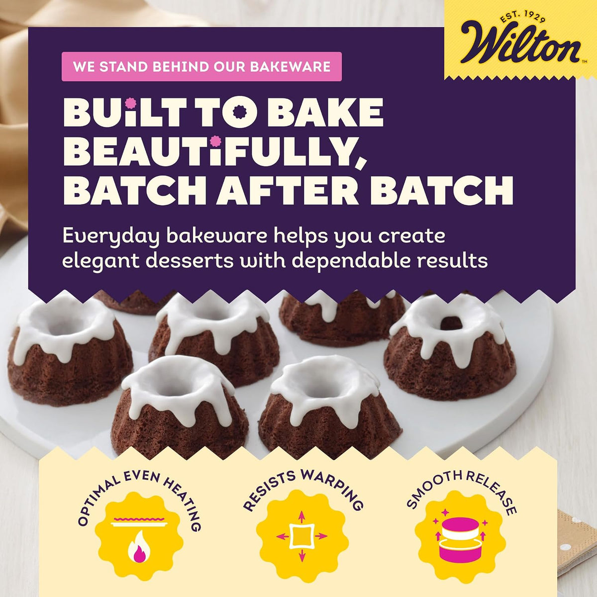 Wilton Gold Non-Stick Mini Fluted Tube Pan, Made Without PFAS, 12-Cavity