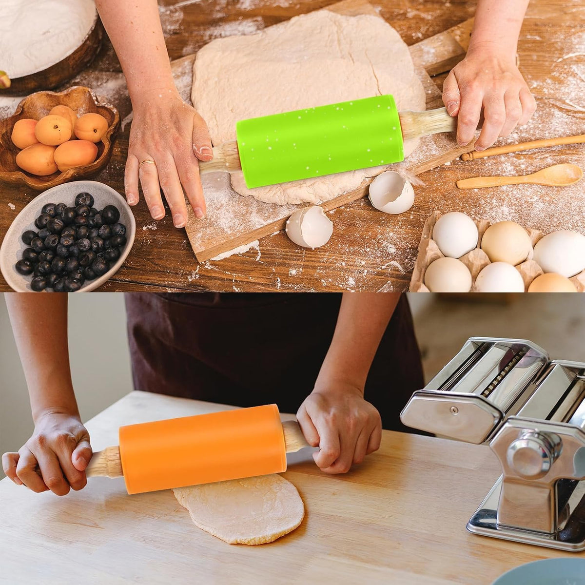 4 Pack Mini Rolling Pin for Kids 9 Inch, Non-Stick Wooden Handle