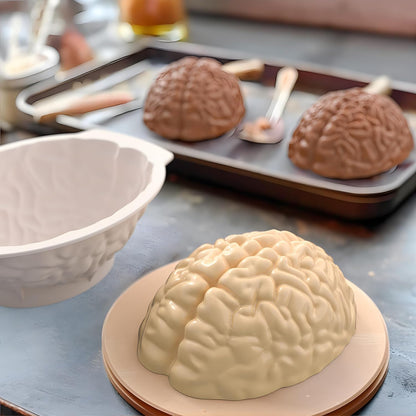 Brain Silicone Mold - Brain Cake Mold with Support Base, 3D Realistic Silicone Human Brain Gelatin Mold 3'' Deep Brain Baking Pan for Candy Breakable Chocolate Jelly or Pudding