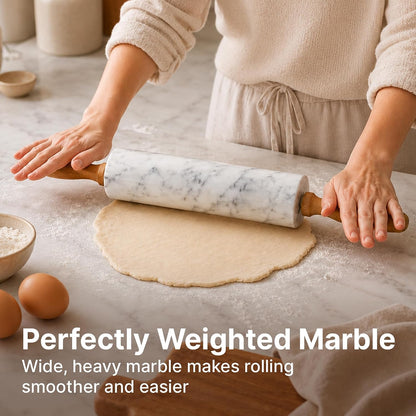 Zulay Kitchen 17-Inch Marble Rolling Pin With Stand - Polished Marble Rolling Pins For Baking With Long Beechwood Handle - Non-stick Roller Pin For Baking Pastries, Bread & Pizza